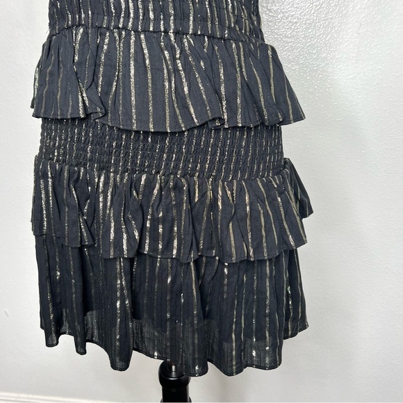 HOUSE OF HARLOW 1960 Tiered Ruffle Mini Dress Tie Shoulder Back Gold Size XS - Picture 6 of 10